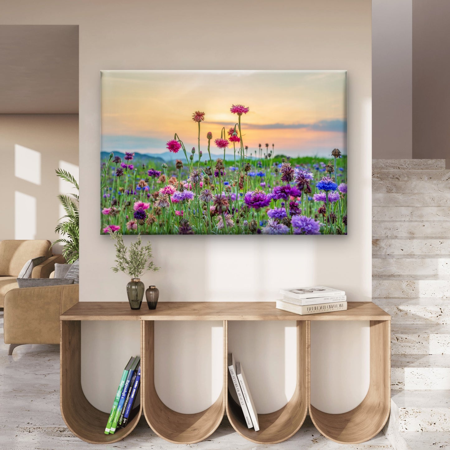 Cornflower Field Sunset Wall Art Decor 100% Australian Made