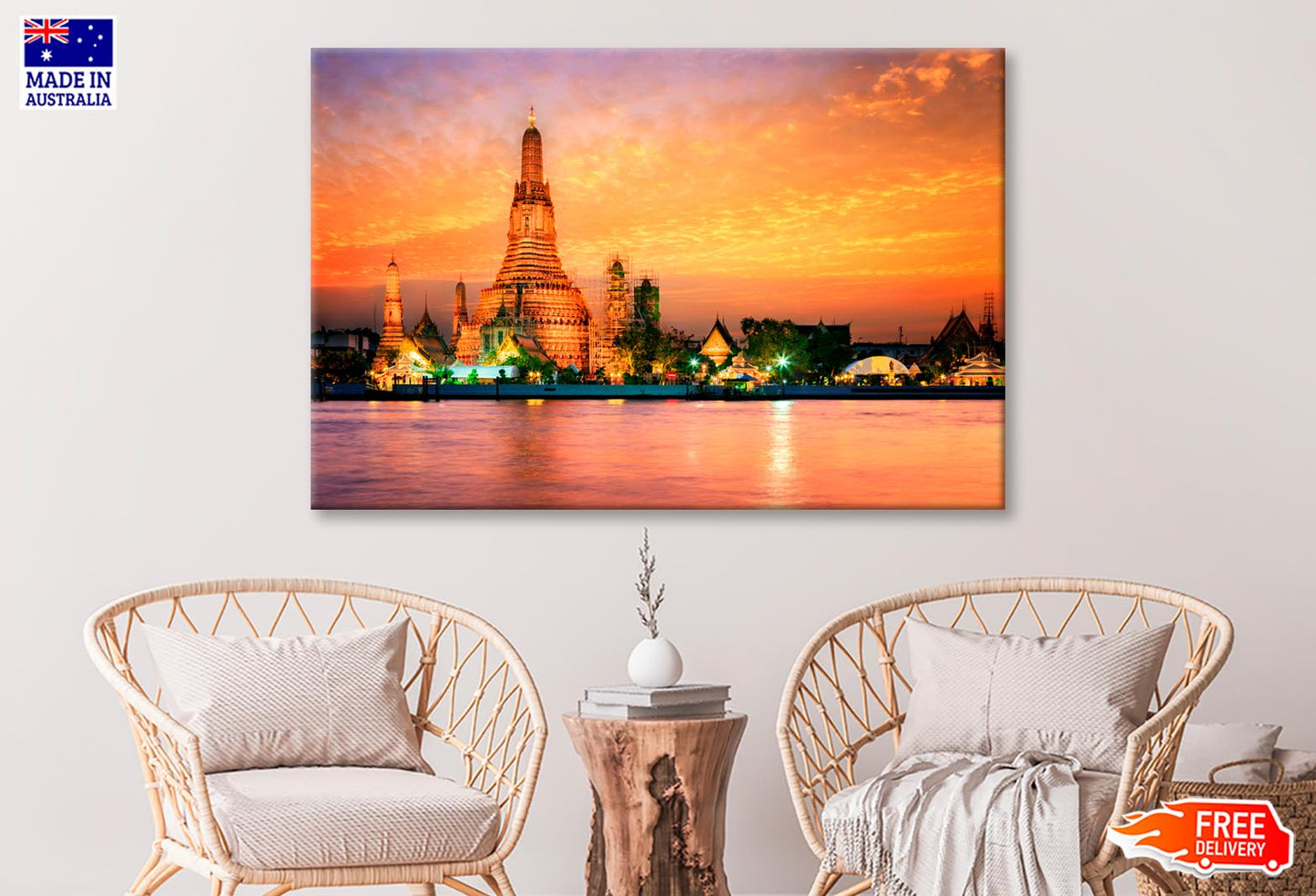 Wat Arun In Sunset at Bangkok, Thailand Wall Art Decor 100% Australian Made