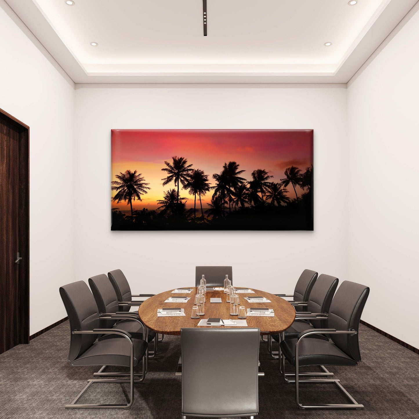 Tropical Sunset Palm Trees Wall Art Canvas Office Home Room Framed 120x60cm - Bella Home Decor