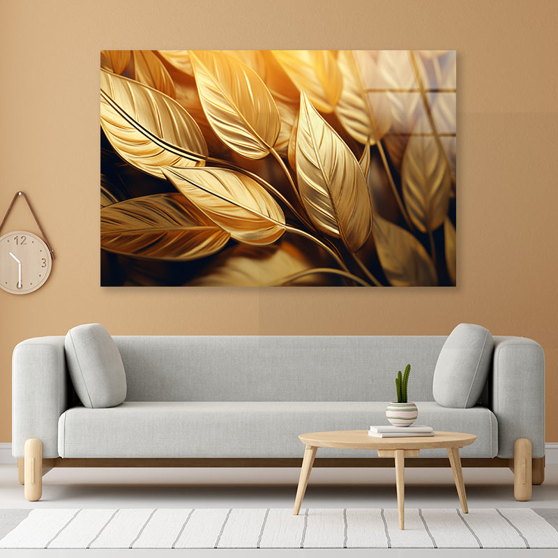 Close-Up of Vibrant Golden Leaves Acrylic Glass Print Tempered Glass Wall Art 100% Made in Australia Ready to Hang - Bella Home Decor