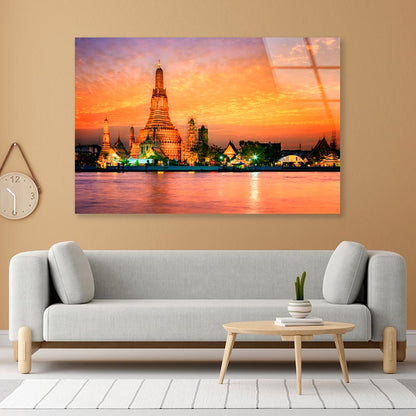 Wat Arun In Sunset at Bangkok, Thailand  Acrylic Glass Print Tempered Glass Wall Art 100% Made in Australia Ready to Hang