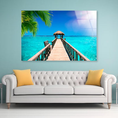 Traditional Boat Jetty in A Luxury Resort of Maldives Acrylic Glass Print Tempered Glass Wall Art 100% Made in Australia Ready to Hang