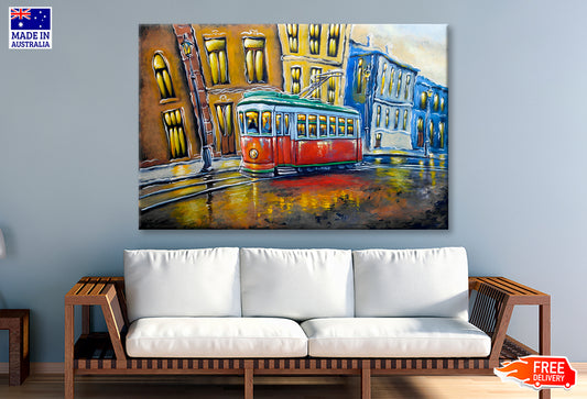 Old Tram City Oil Painting Wall Art Limited Edition High Quality Print