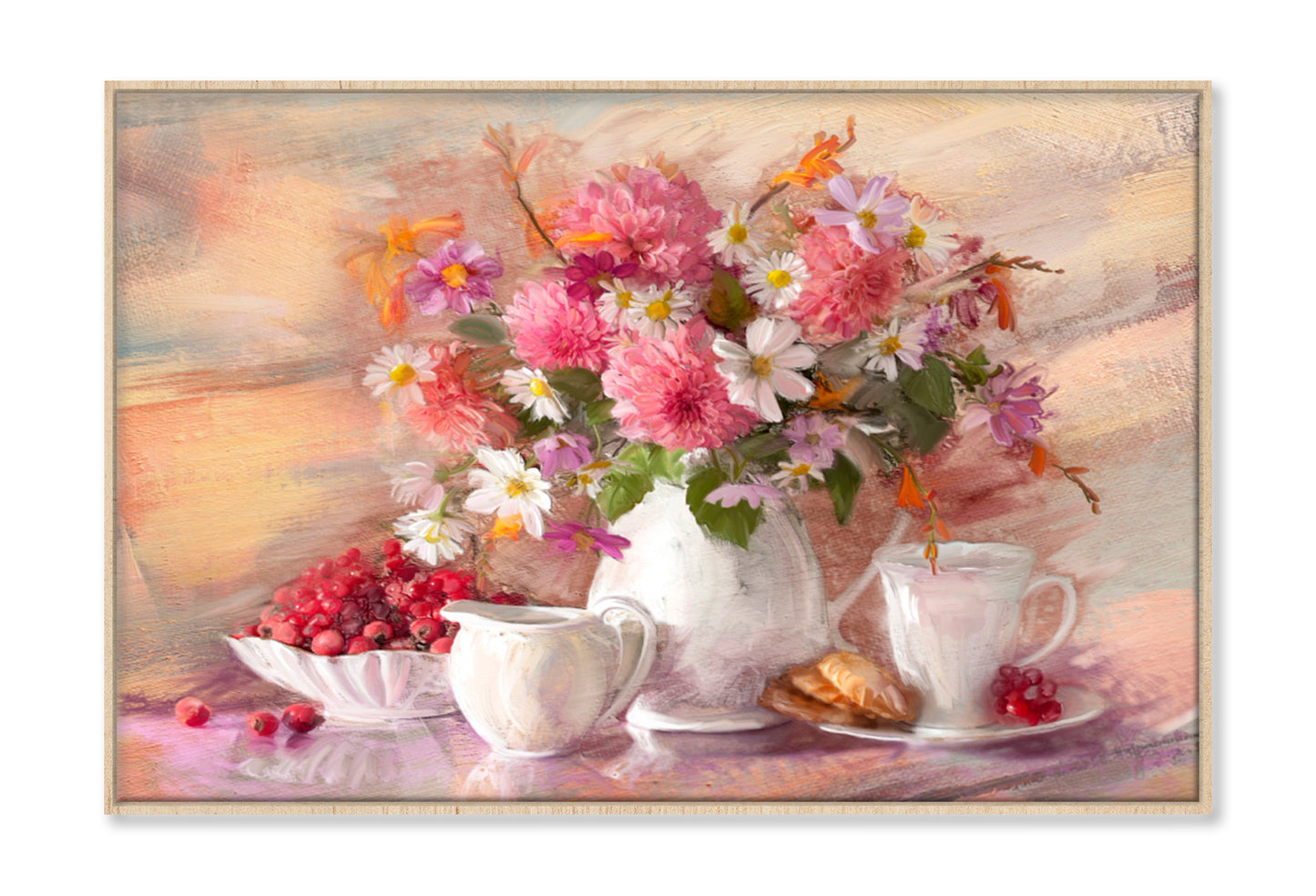 Bouquet Of Flowers Autumn In A Vase Oil Painting Wall Art Limited Edition High Quality Print Canvas Box Framed Natural