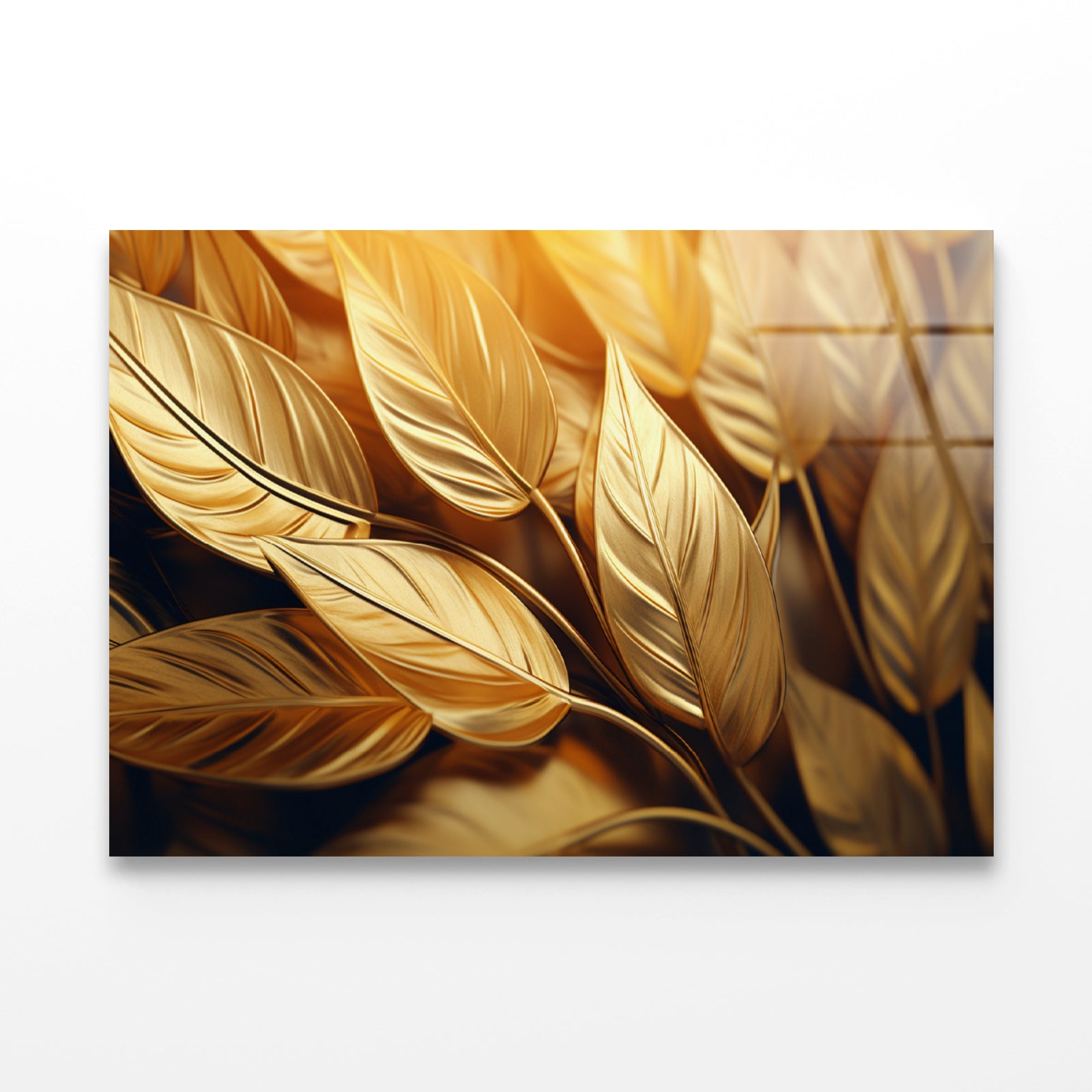 Close-Up of Vibrant Golden Leaves Acrylic Glass Print Tempered Glass Wall Art 100% Made in Australia Ready to Hang - Bella Home Decor