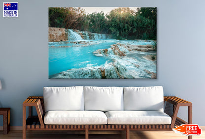 River With a Waterfall in The Middle of It Wall Art Decor 100% Australian Made