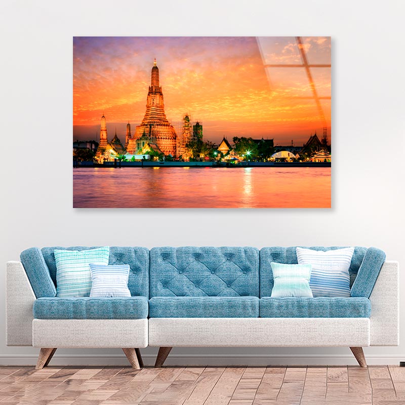 Wat Arun In Sunset at Bangkok, Thailand  Acrylic Glass Print Tempered Glass Wall Art 100% Made in Australia Ready to Hang