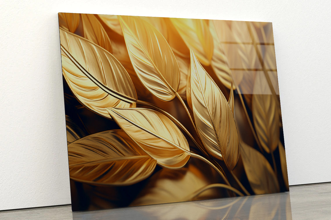 Close-Up of Vibrant Golden Leaves Acrylic Glass Print Tempered Glass Wall Art 100% Made in Australia Ready to Hang - Bella Home Decor