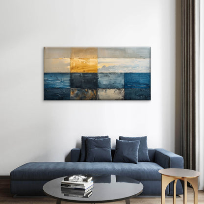 Blue Gold Mosaic Abstract Geometry Wall Art Canvas Office Home Framed 120x60cm