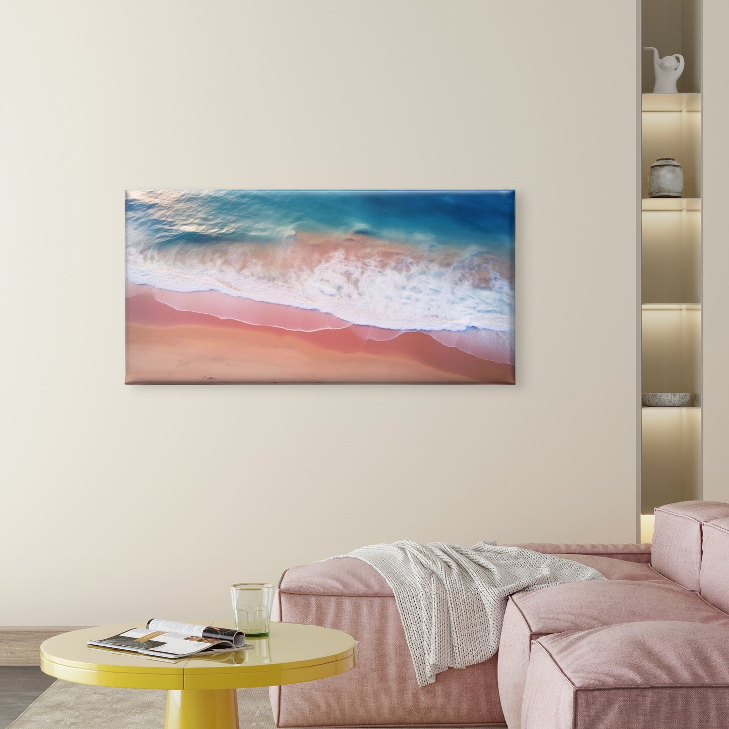 Coastal Beach Ocean Waves Aerial Wall Art Canvas Office Home Framed 120x60cm