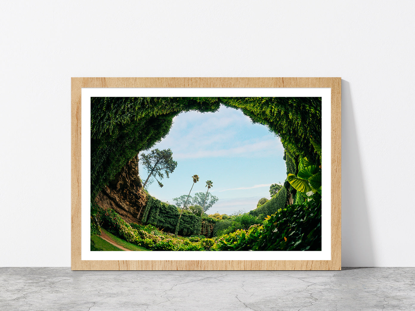 Umpherston Sinkhole In Mount Glass Framed Wall Art, Ready to Hang Quality Print With White Border Oak