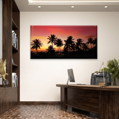 Tropical Sunset Palm Trees Wall Art Canvas Office Home Room Framed 120x60cm - Bella Home Decor