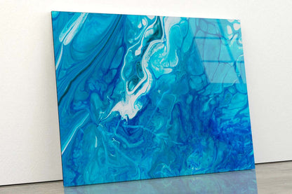 Blue White Liquid Acrylic Glass Print Tempered Glass Wall Art 100% Made in Australia Ready to Hang