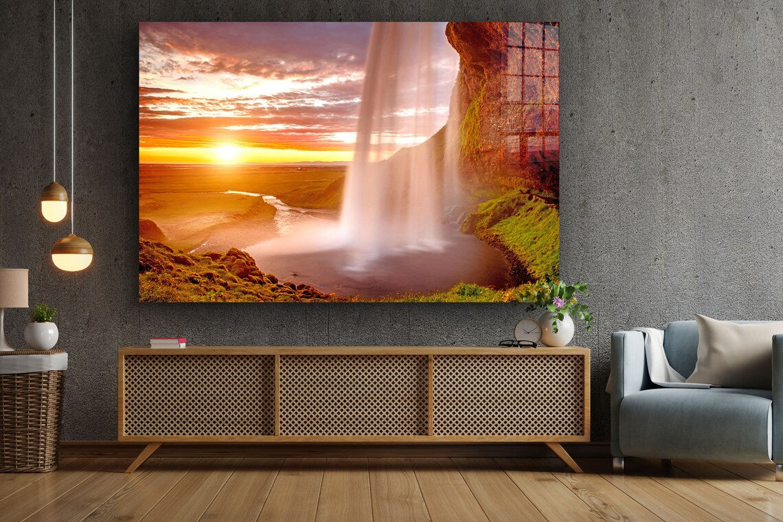 Waterfall & Mountains UV Direct Aluminum Print Australian Made Quality