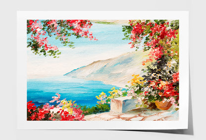 House With Colorful Flowers Near The Sea Oil Painting Wall Art Limited Edition High Quality Print Unframed Roll Canvas None