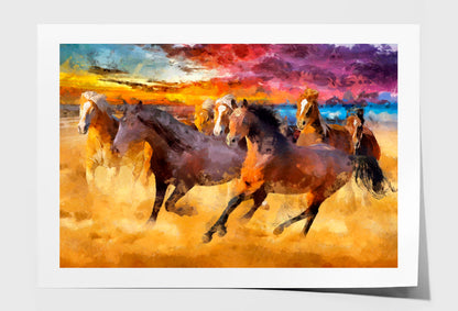 Artistic Drawing Of A Herd Of Horses Oil Painting Wall Art Limited Edition High Quality Print Unframed Roll Canvas None