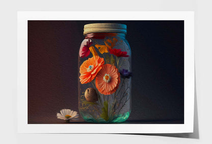 Flowers in Jar, Beautiful Bouquet on Table Wall Art Limited Edition High Quality Print