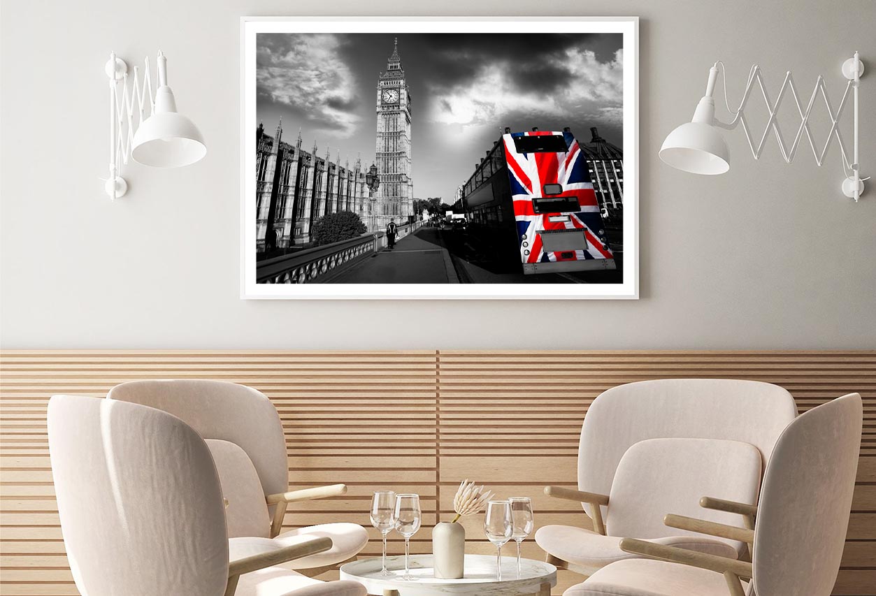 Big Ben with City Bus Covered Flag of England, London, UK Home Decor Premium Quality Poster Print Choose Your Sizes