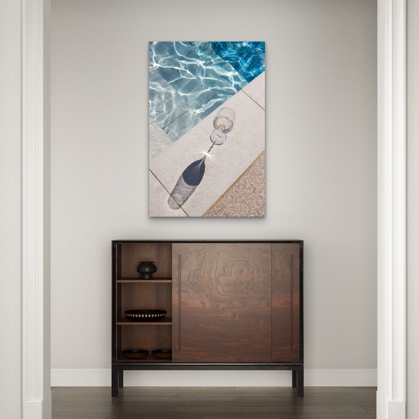 White Wine Glass Luxury Pool 40x60cm Metal Print Ready to Hang - Bella Home Decor