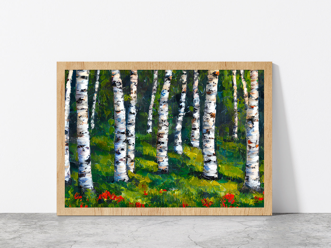 Birch Forest In Spring Glass Framed Wall Art, Ready to Hang Quality Print Without White Border Oak