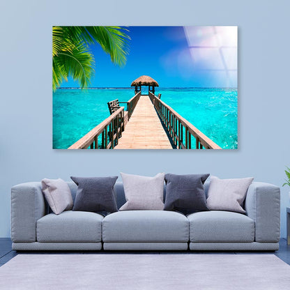 Traditional Boat Jetty in A Luxury Resort of Maldives Acrylic Glass Print Tempered Glass Wall Art 100% Made in Australia Ready to Hang