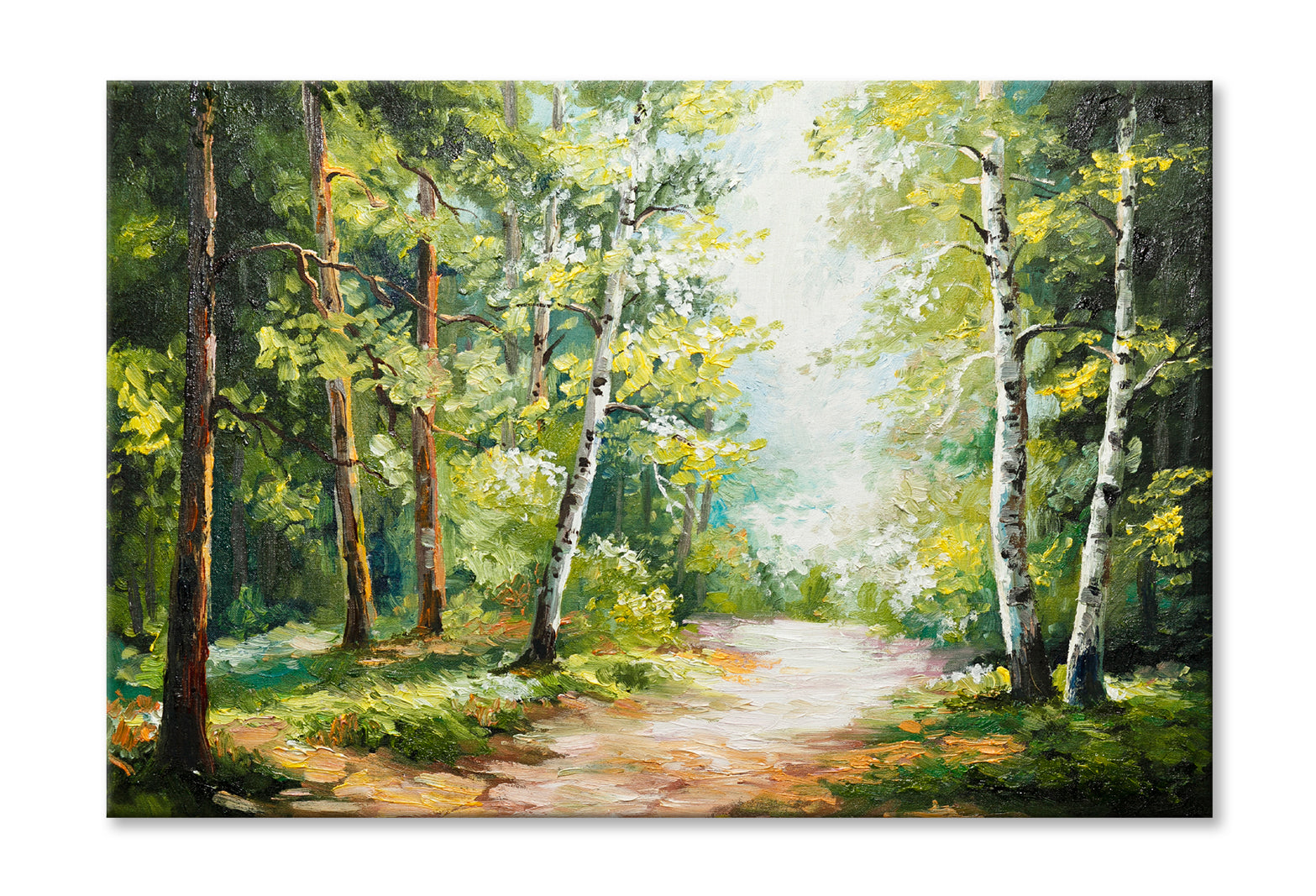 Trees On Summer Forest & Forest Road Oil Painting Wall Art Limited Edition High Quality Print Stretched Canvas None