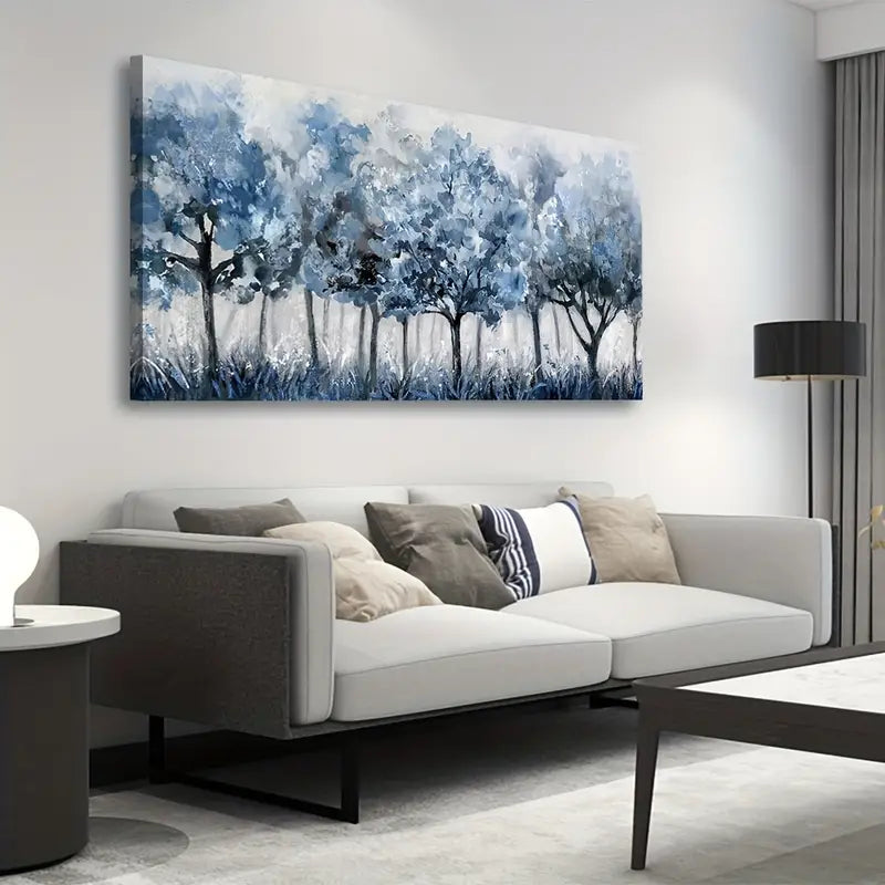 Classic Modern Abstract Forest Blue Trees Wall Art canvas office home room framed 120x60cm - Bella Home Decor