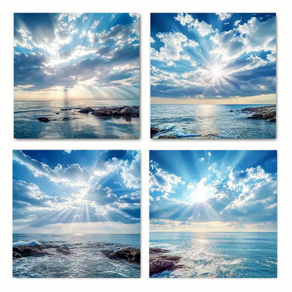 4pcs  Shoreline Elegant Modern Decorative Art   Wall Art Canvas Framed