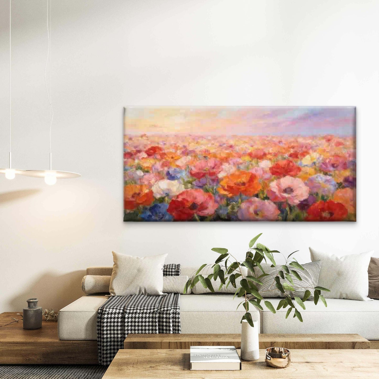Blooming Flower Field Wall Art Canvas Office Home Room Framed 120x60cm