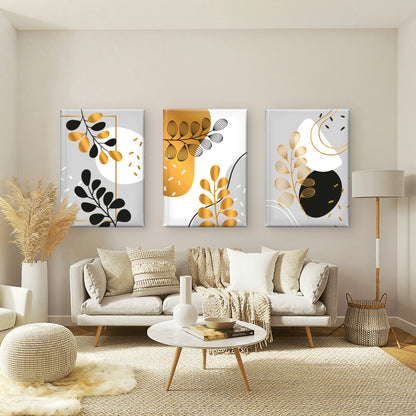 3pcs Modern Boho Gold Botanical Branches Trio    Wall Art Set Canvas Framed 40x60cm - High Quality Print 100% Australian Made Wall Canvas Ready to Hang