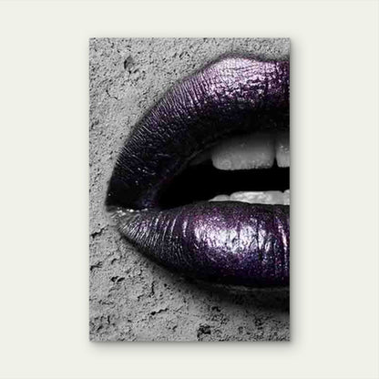 Glossy Purple Lips Closeup 60x90cm Metal Print Ready to Hang - Bella Home Decor