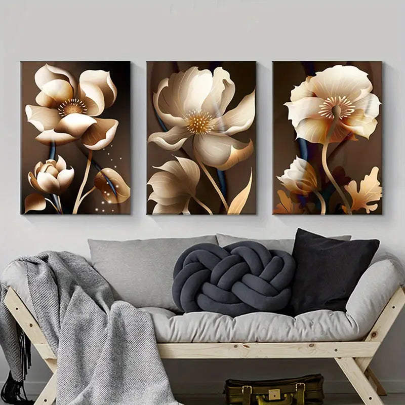 3pcs Nordic Minimalist Abstract Floral Metal Print Ready to Hang Art