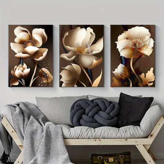 3pcs Nordic Minimalist Abstract Floral Metal Print Ready to Hang Art