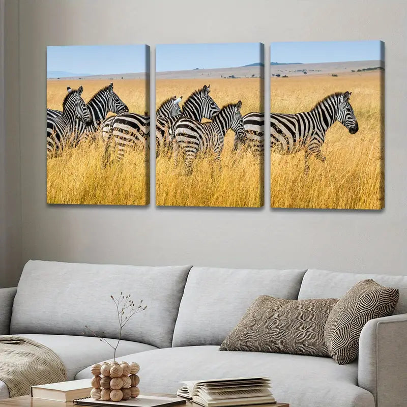 3pcs Black & White Zebra Horse Print Wall Art Set Canvas Framed 40x60cm - High Quality Print 100% Australian Made Wall Canvas Ready to Hang - Bella Home Decor