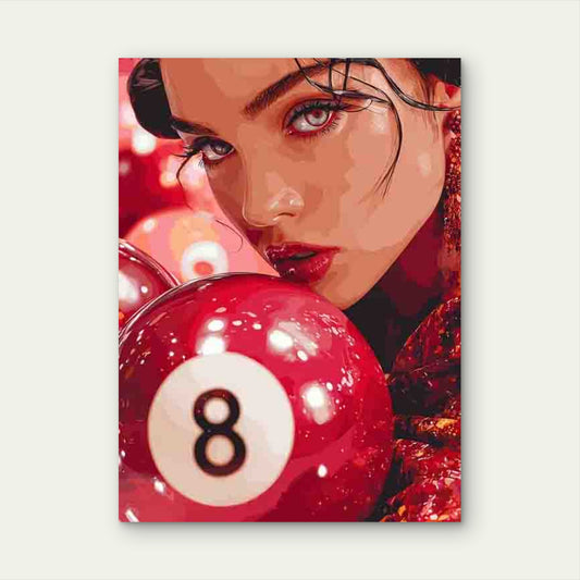 Lucky Eight Ball Design in a Red Retro Theme 60x90cm Metal Print Ready to Hang