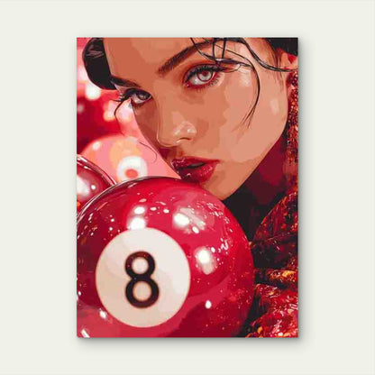 Lucky Eight Ball Design in a Red Retro Theme Metal Print Ready to Hang - Bella Home Decor