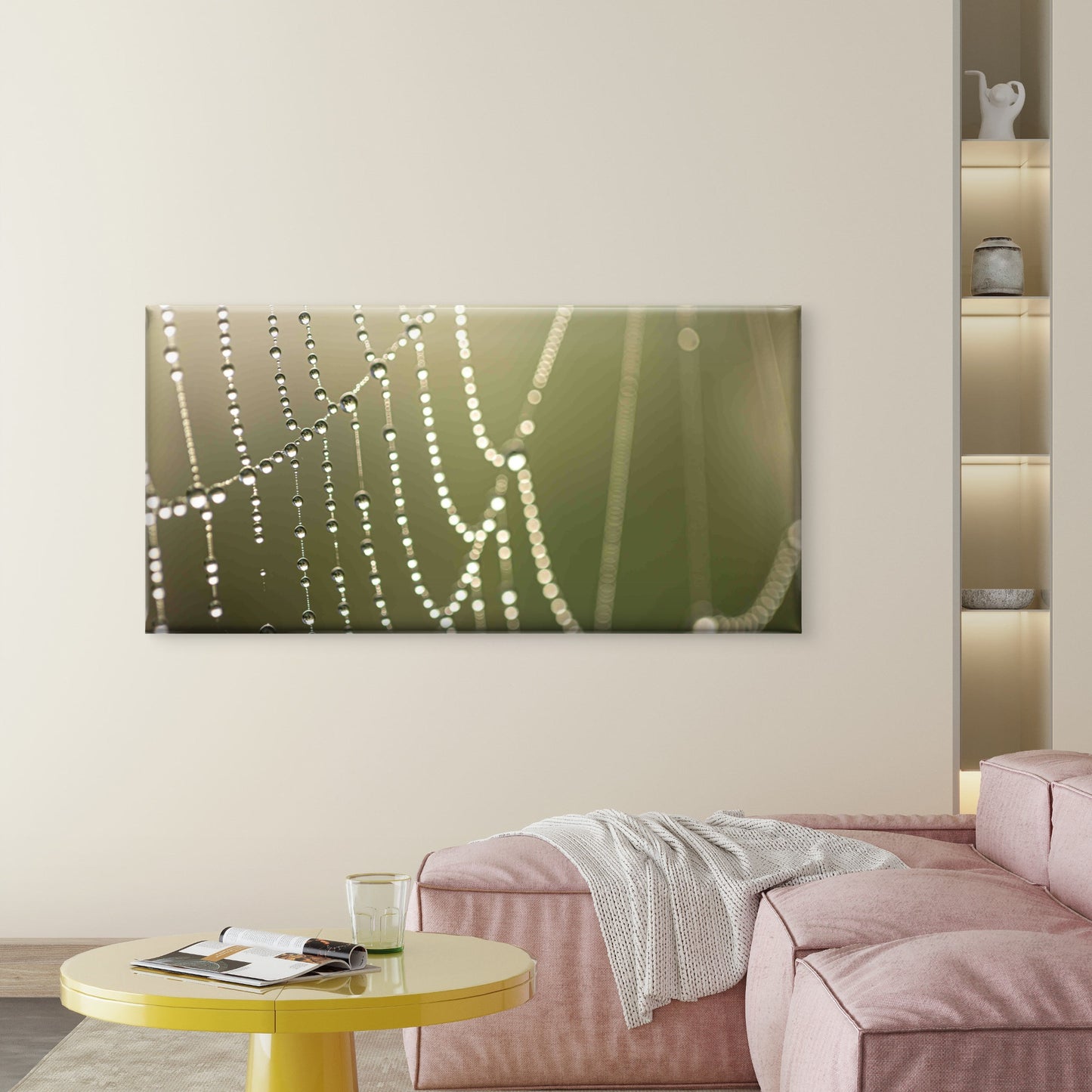 Macro View of Dewy Spider Web Wall Art Canvas Office Home Room Framed 120x60cm - Bella Home Decor