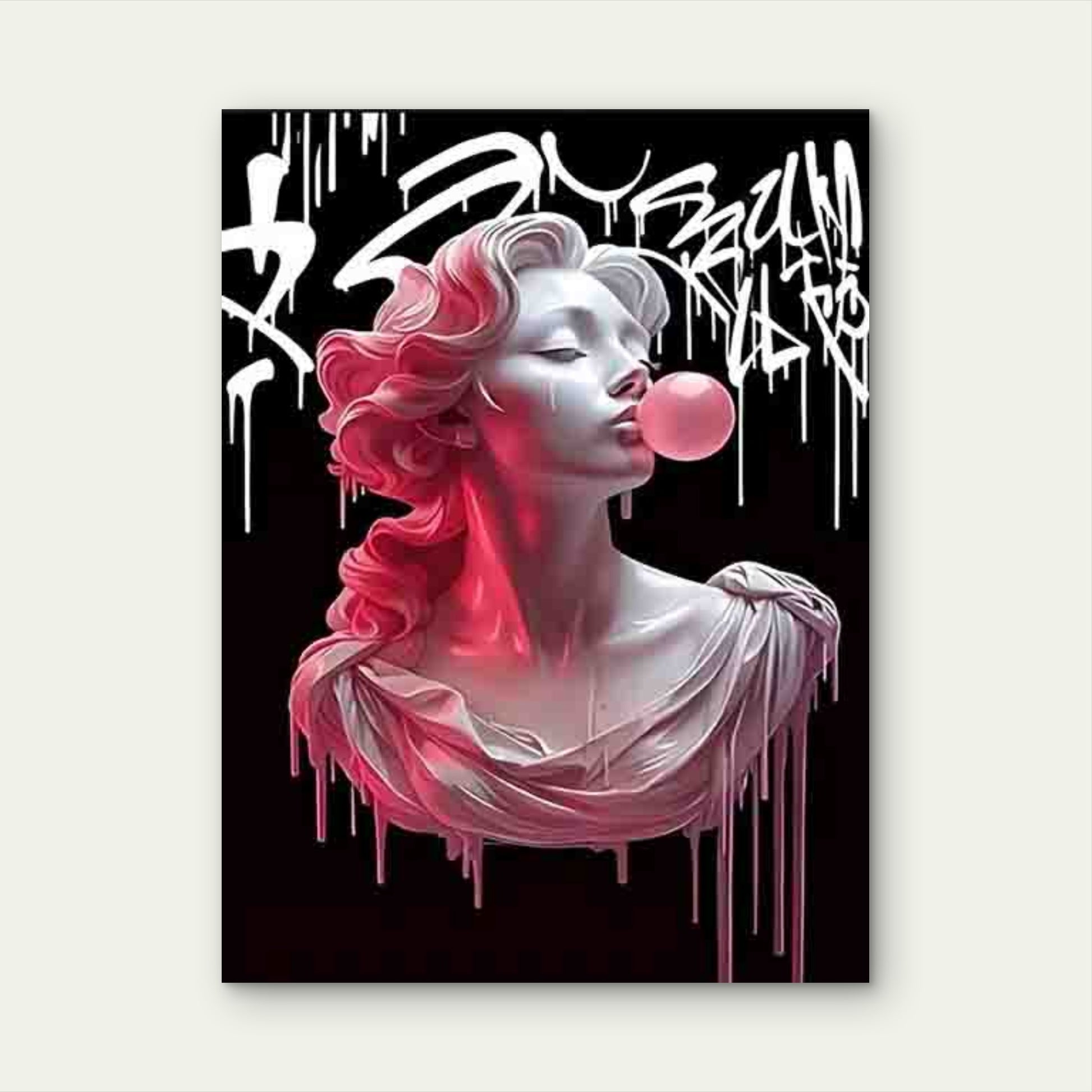 Pink And Black Bubblegum & Hairstyle Art 60x90cm Metal Print Ready to Hang - Bella Home Decor