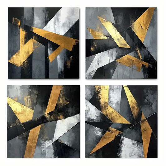 4pcs Golden Black And White Oil Picture Wall Art Canvas Framed - Bella Home Decor