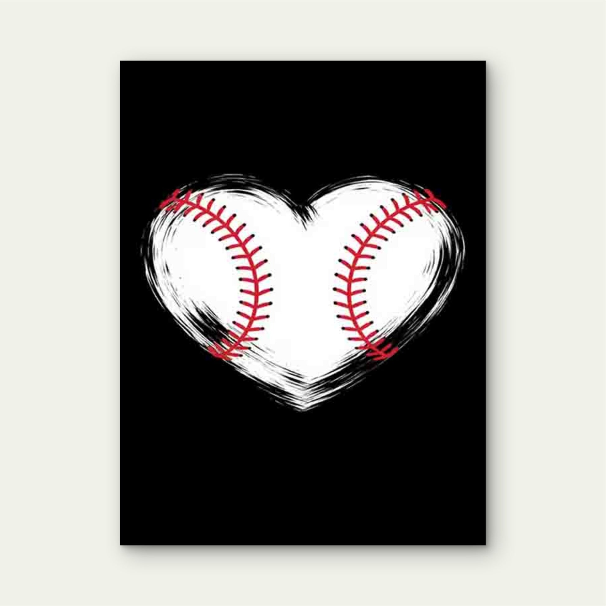 Heart Baseball Art Modern Retro 40x60cm Metal Print Ready to Hang - Bella Home Decor