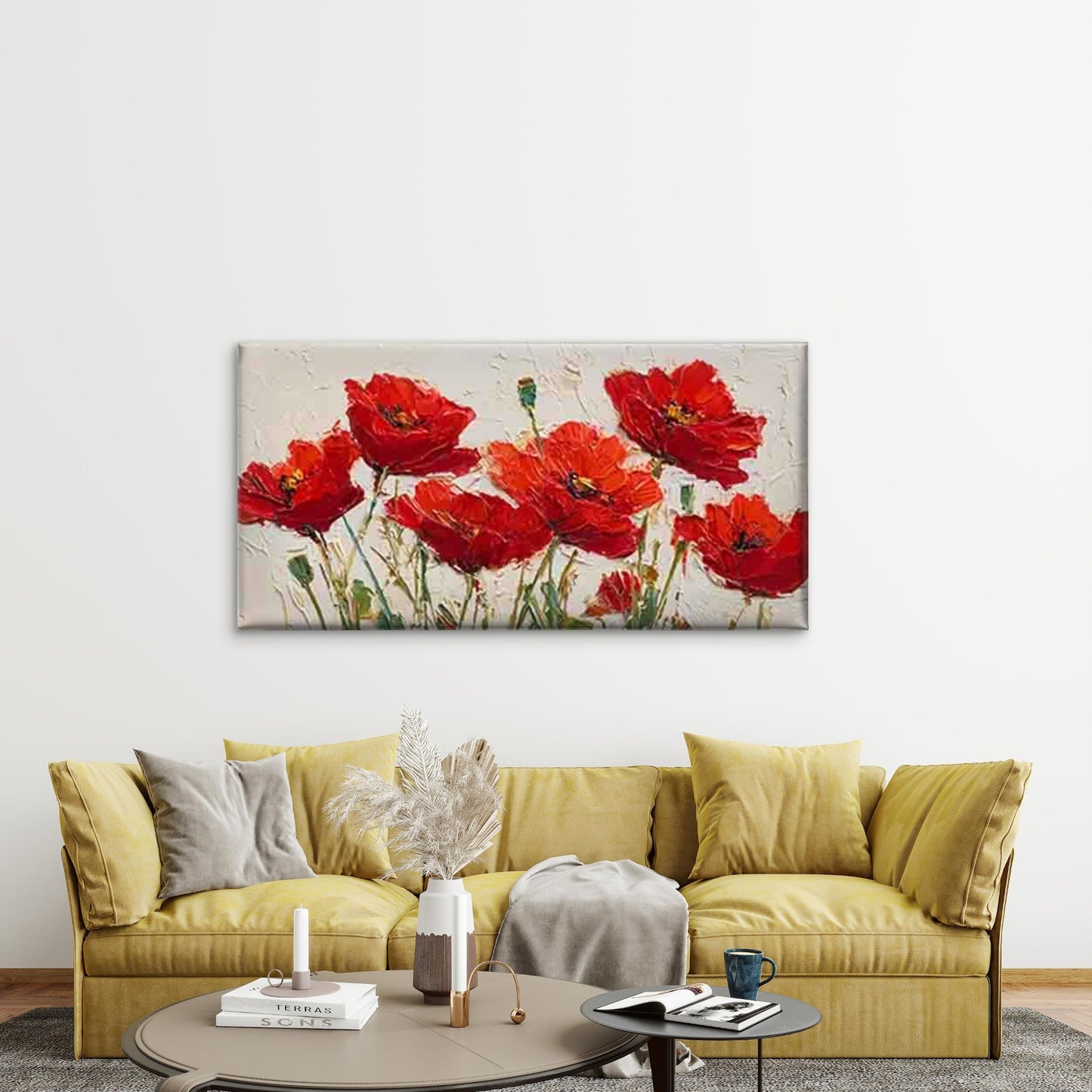 Vibrant Red Floral Oil Painting Wall Art Canvas Office Home Room Framed 120x60cm - Bella Home Decor