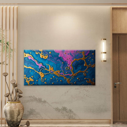 Abstract Gold Blue Pink Art Wall Art Canvas Office Home Room Framed 120x60cm