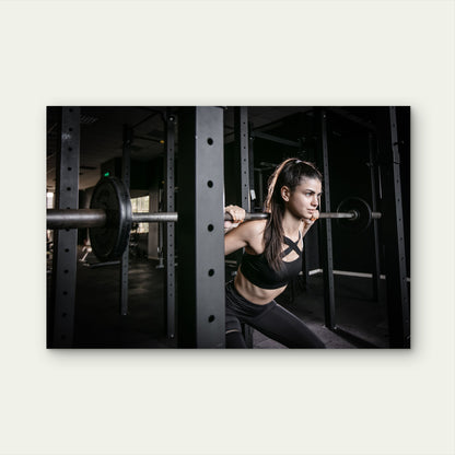 Female Athlete Squatting Barbell Heavy Weight Gym Fitness Workout 5mm thick Plastic Poster Ready to Hang 90x60cm