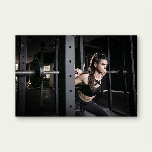 Female Athlete Squatting Barbell Heavy Weight Gym Fitness Workout 5mm thick Plastic Poster Ready to Hang 90x60cm