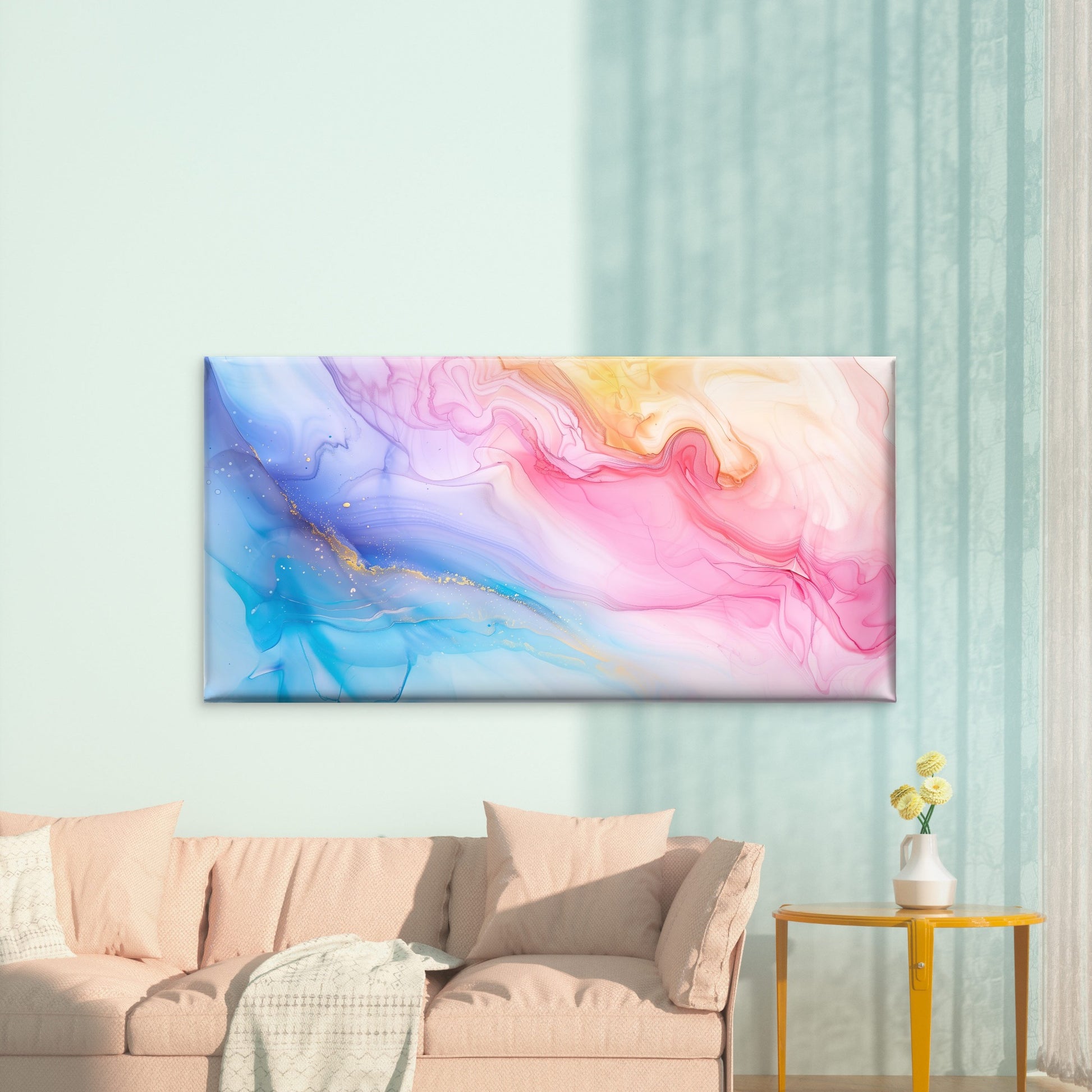 Golden Sparkles Over Pink Wall Art Canvas Office Home Room Framed 120x60cm - Bella Home Decor