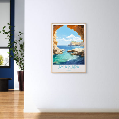 Ayia Napa Cyprus Sea Shore and Blue Sky Travel Poster Print Wall Art