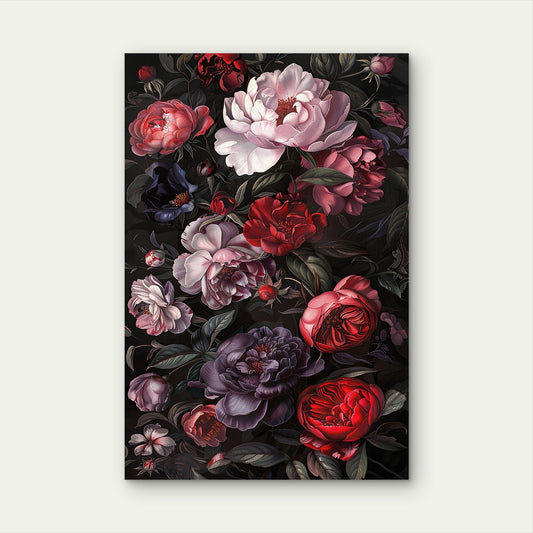 Dark Moody Floral Peony Rose Painting 40x60cm Metal Print Ready to Hang