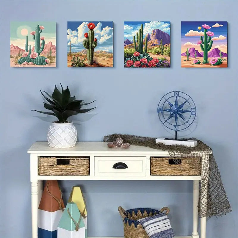 4pcs  Desert Cactus  Wall Art Canvas Framed