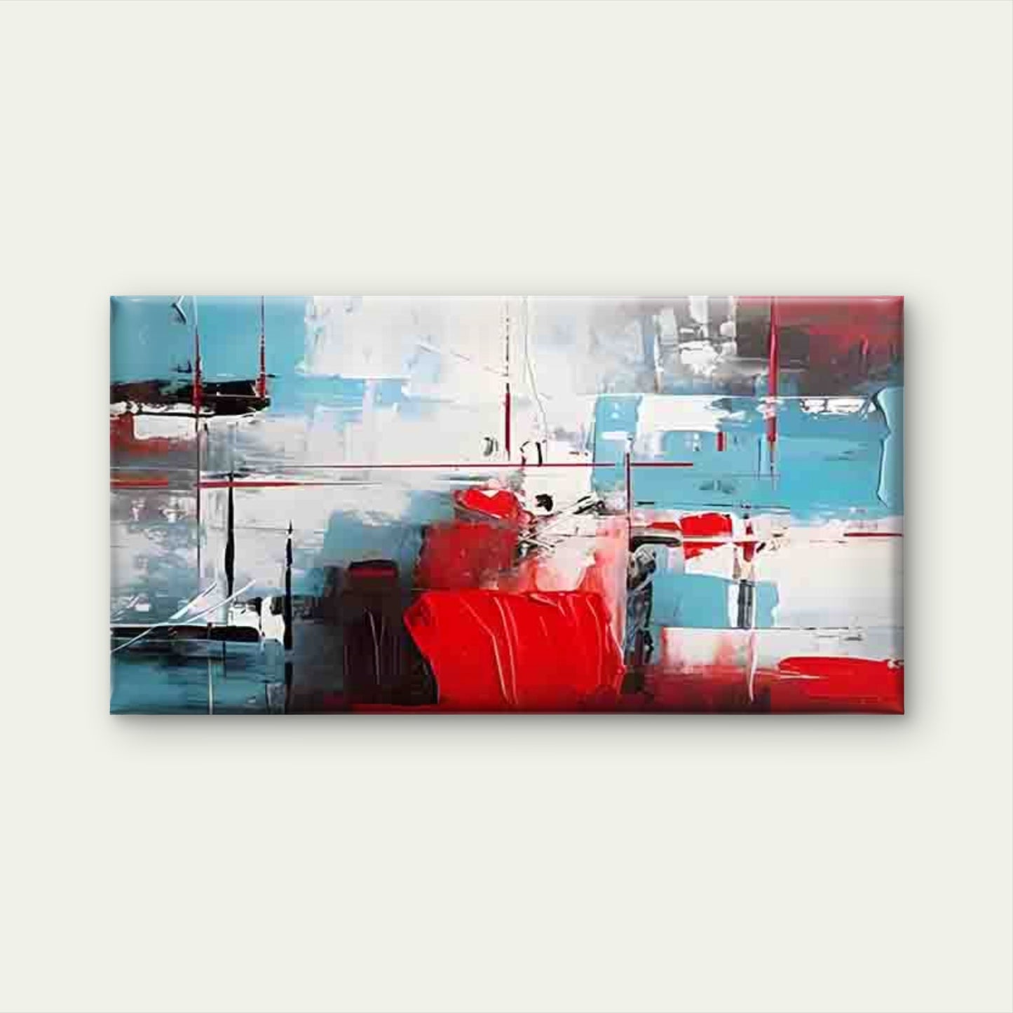 Red, Blue, and White Abstract Wall Art Canvas Office Home Room Framed 120x60cm - Bella Home Decor
