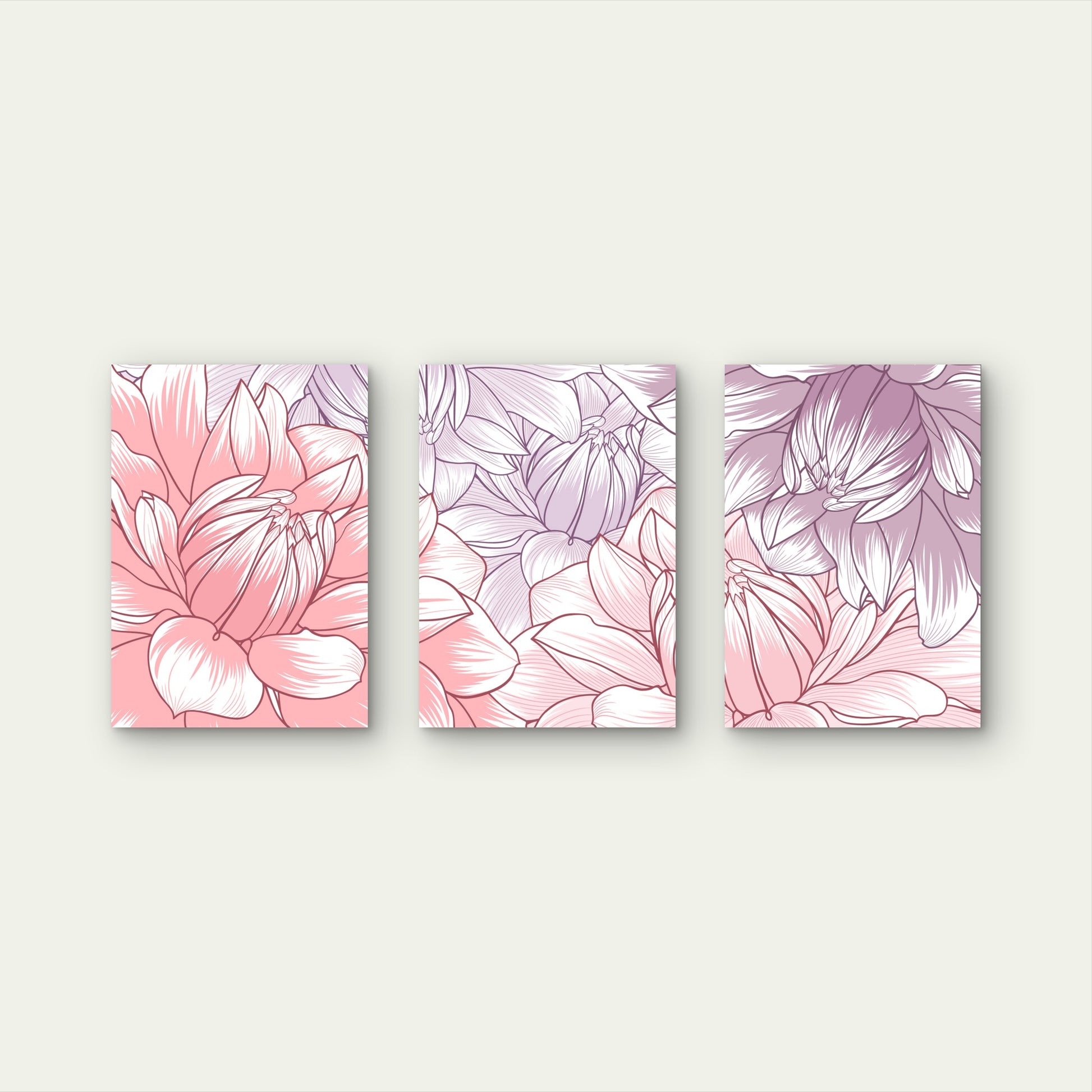 3pcs Pink Purple Floral Dahlia Flower Wall Art Set Canvas Framed 40x60cm - High Quality Print 100% Australian Made Wall Canvas Ready to Hang